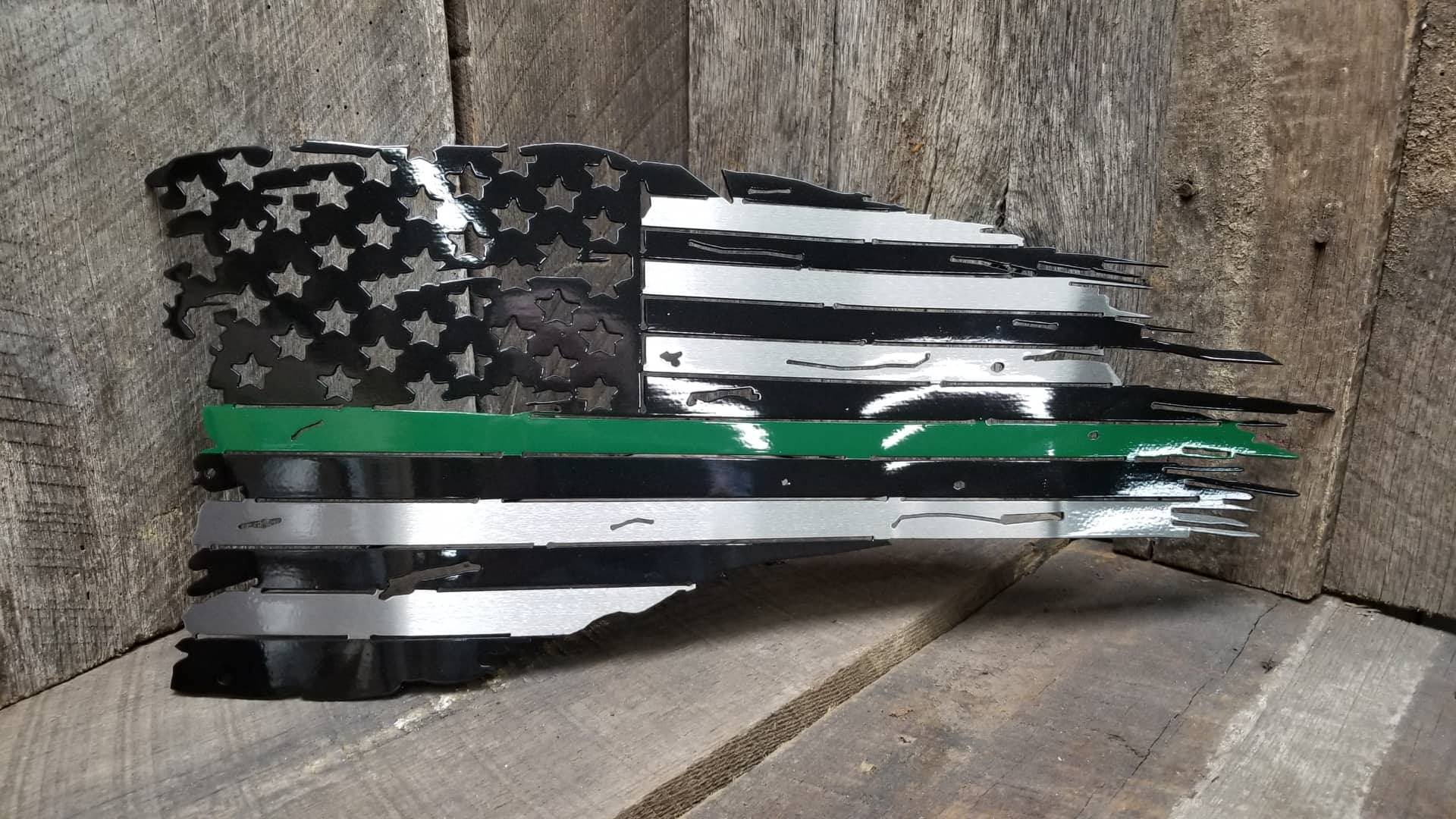 Vereran's Support Thin Green Line Battle Flag Steel Wall Sign